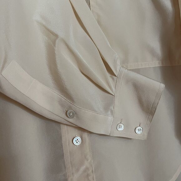 Frame 100% Silk Long Sleeve Button Down Blouse, Patch Pockets Ivory Size Small - Picture 10 of 15